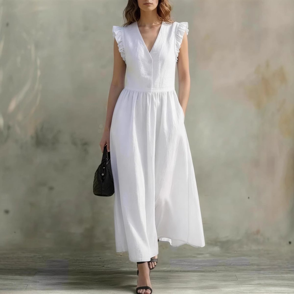 Women’s Casual V - Neck Dress: Stylish Pocket Design Everyday Outfit - Sixin1