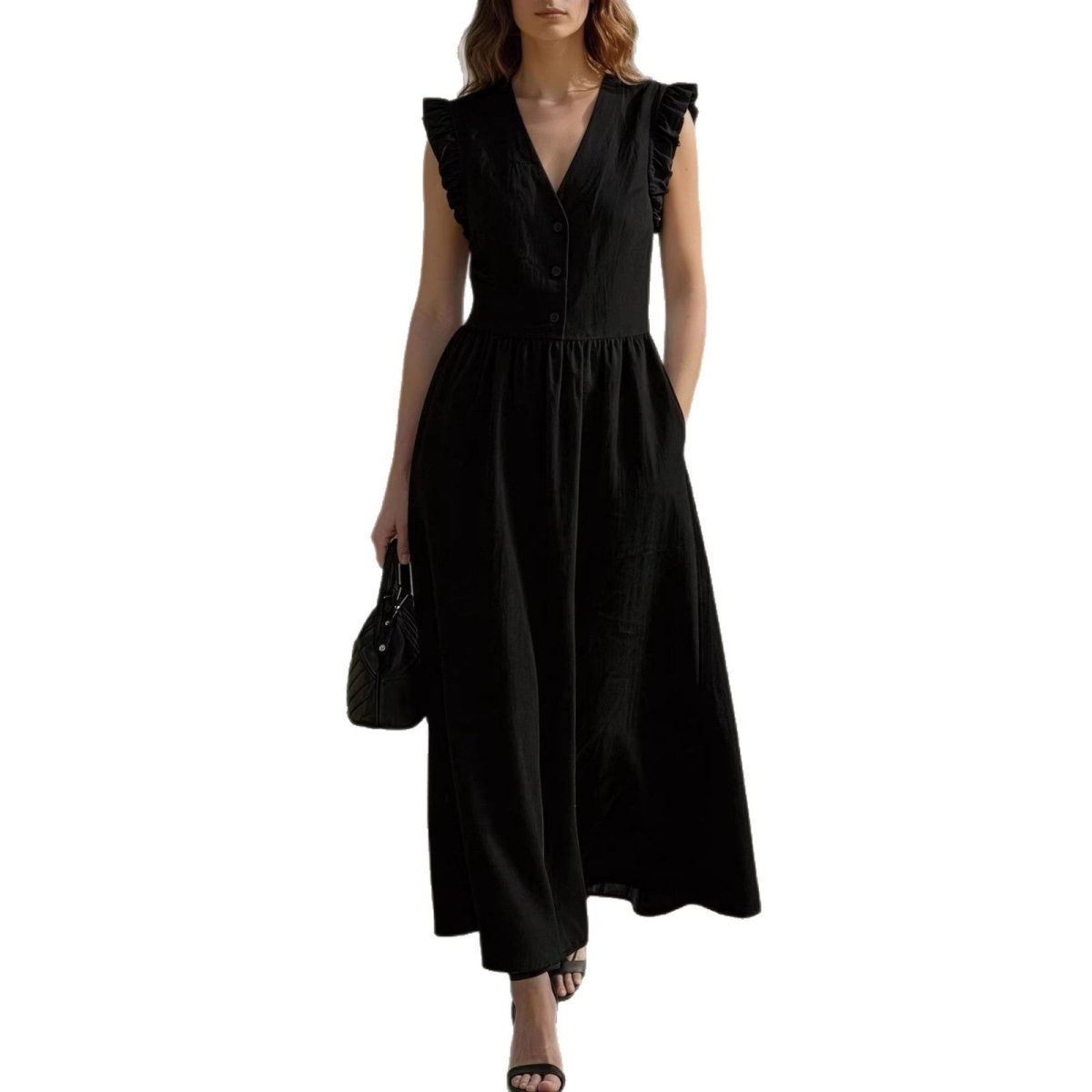 Women’s Casual V - Neck Dress: Stylish Pocket Design Everyday Outfit - Sixin1