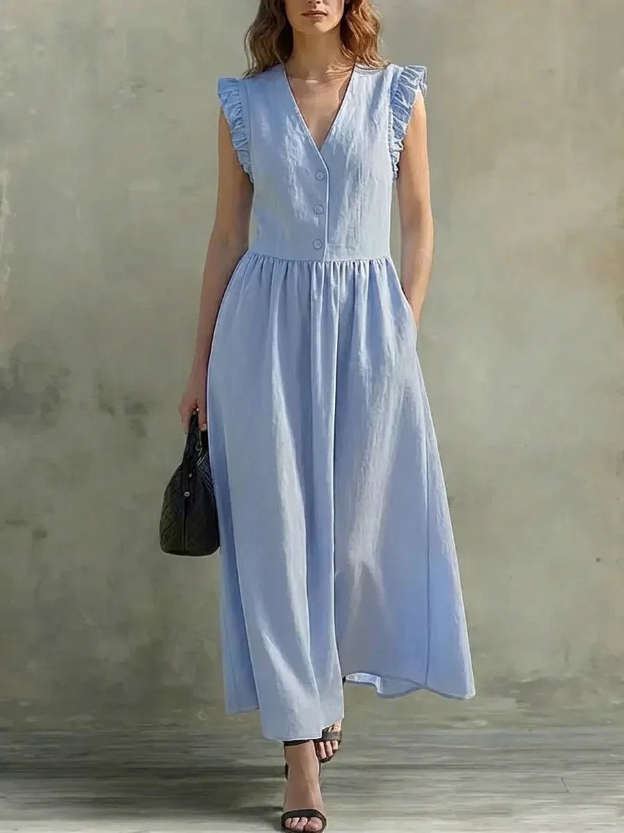 Women’s Casual V - Neck Dress: Stylish Pocket Design Everyday Outfit - Sixin1