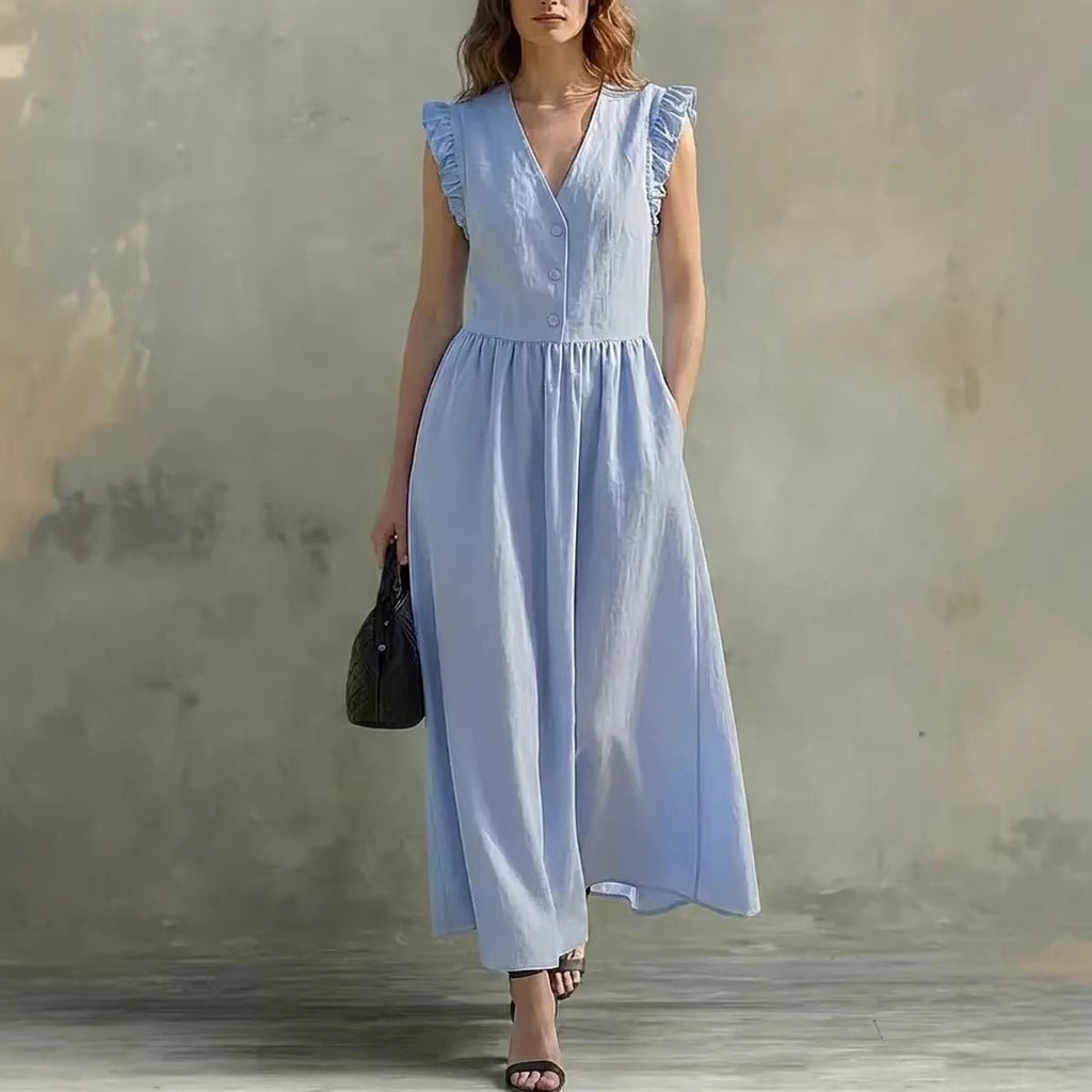 Women’s Casual V - Neck Dress: Stylish Pocket Design Everyday Outfit - Sixin1