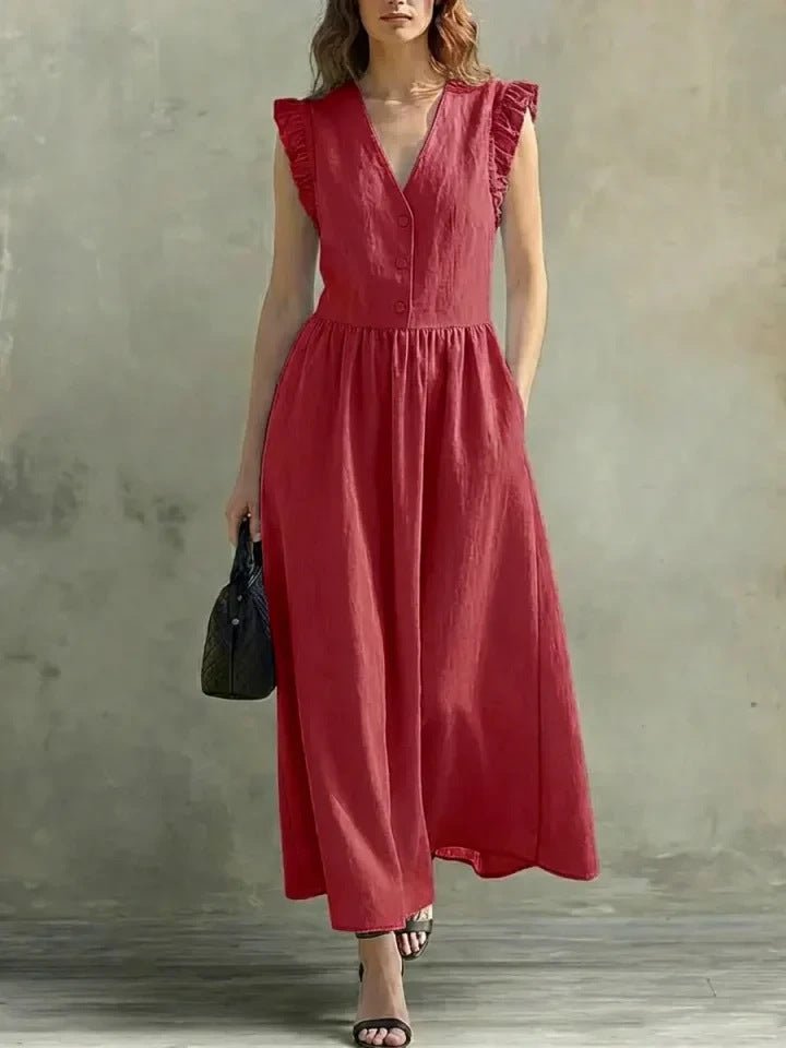 Women’s Casual V - Neck Dress: Stylish Pocket Design Everyday Outfit - Sixin1