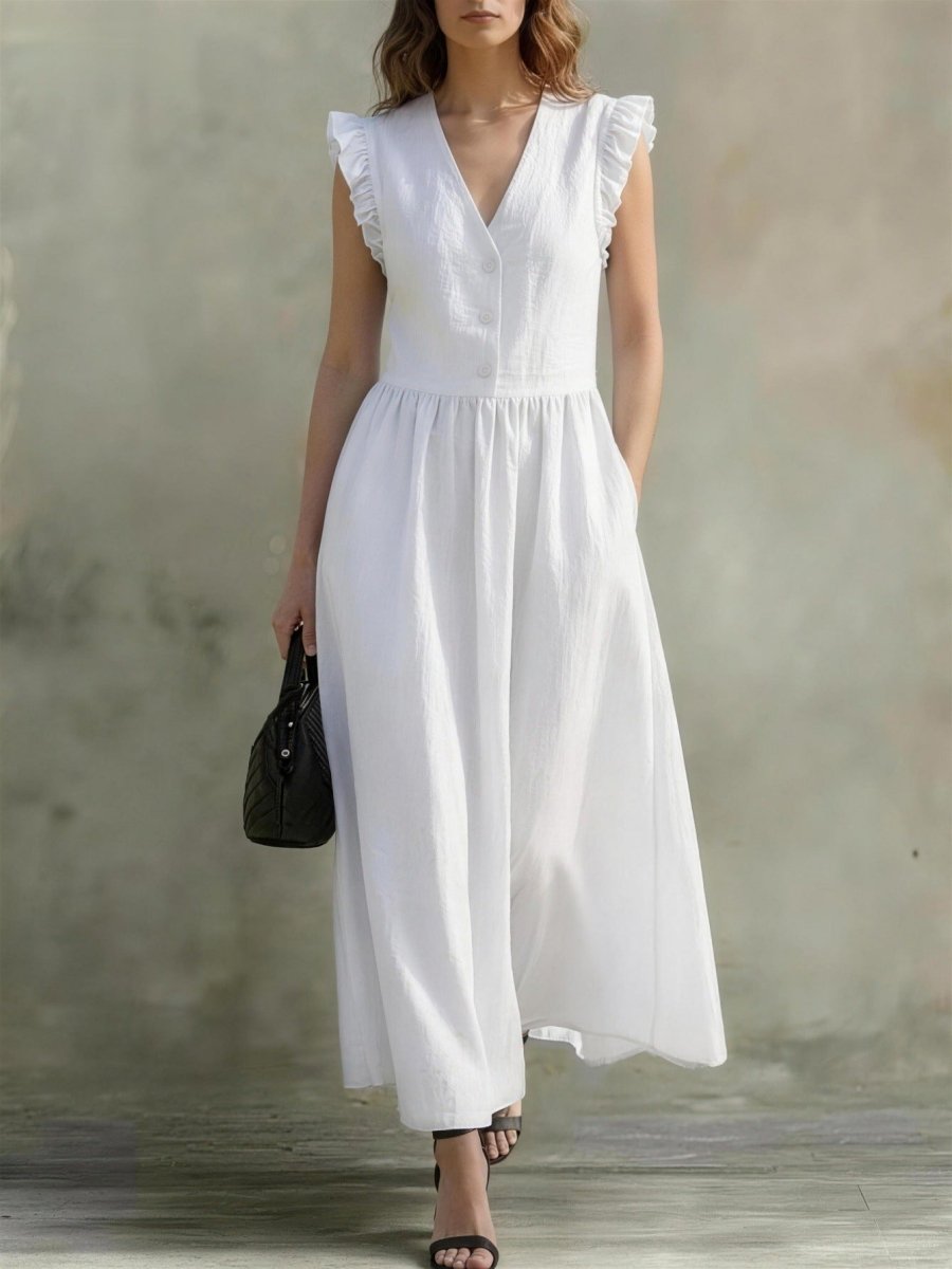 Women’s Casual V - Neck Dress: Stylish Pocket Design Everyday Outfit - Sixin1