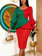 Women’s Color Block Patchwork Dress: European Designer Style - Sixin1