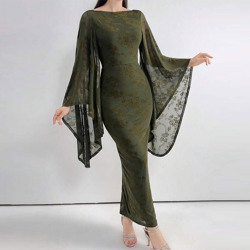 Women’s Fashion Mesh Dress: Fitted Waist, Printed, Sleek & Trendy - Sixin1