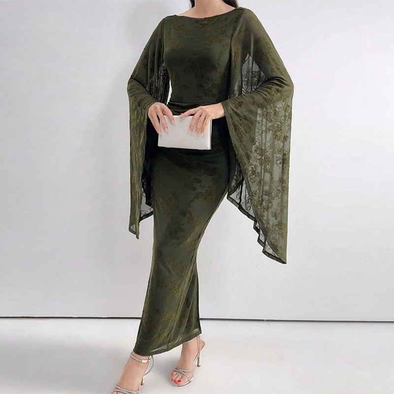 Women’s Fashion Mesh Dress: Fitted Waist, Printed, Sleek & Trendy - Sixin1