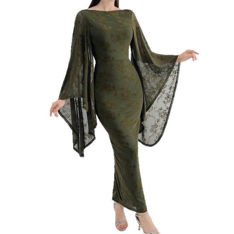 Women’s Fashion Mesh Dress: Fitted Waist, Printed, Sleek & Trendy - Sixin1