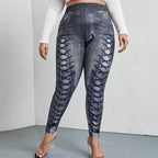 Women’s Faux Denim Print Leggings: Plus Size Casual Comfort - Sixin1