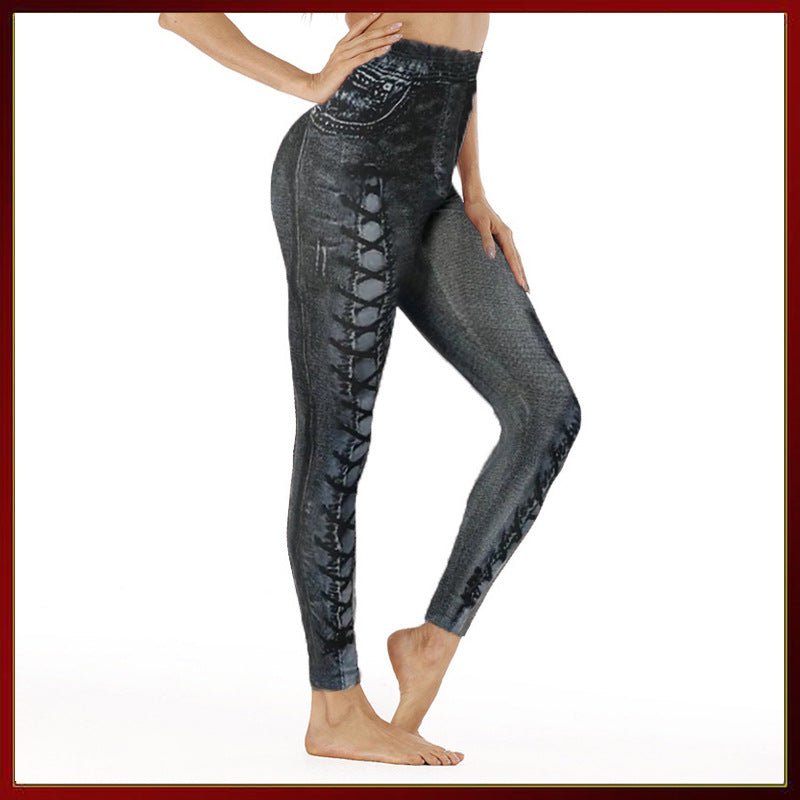 Women’s Faux Denim Print Leggings: Plus Size Casual Comfort - Sixin1