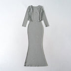 Women’s Fishtail Maxi Dress with Long Sleeve Cardigan: Elegant 2 - Piece Set - Sixin1