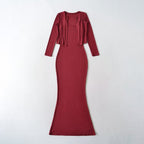Women’s Fishtail Maxi Dress with Long Sleeve Cardigan: Elegant 2 - Piece Set - Sixin1