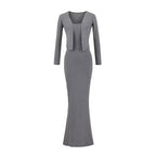 Women’s Fishtail Maxi Dress with Long Sleeve Cardigan: Elegant 2 - Piece Set - Sixin1