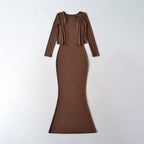 Women’s Fishtail Maxi Dress with Long Sleeve Cardigan: Elegant 2 - Piece Set - Sixin1