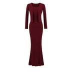 Women’s Fishtail Maxi Dress with Long Sleeve Cardigan: Elegant 2 - Piece Set - Sixin1