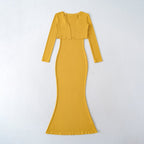 Women’s Fishtail Maxi Dress with Long Sleeve Cardigan: Elegant 2 - Piece Set - Sixin1