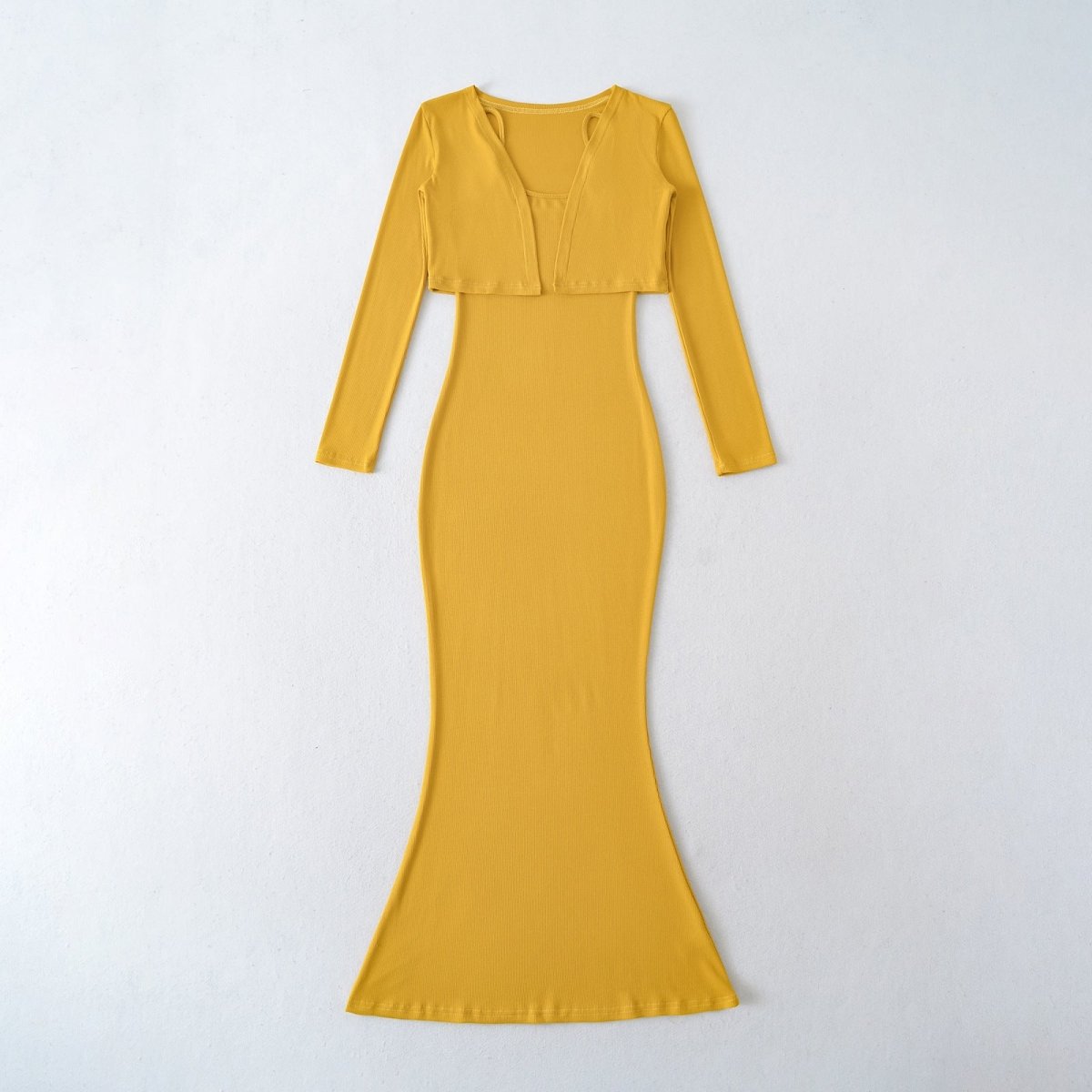 Women’s Fishtail Maxi Dress with Long Sleeve Cardigan: Elegant 2 - Piece Set - Sixin1