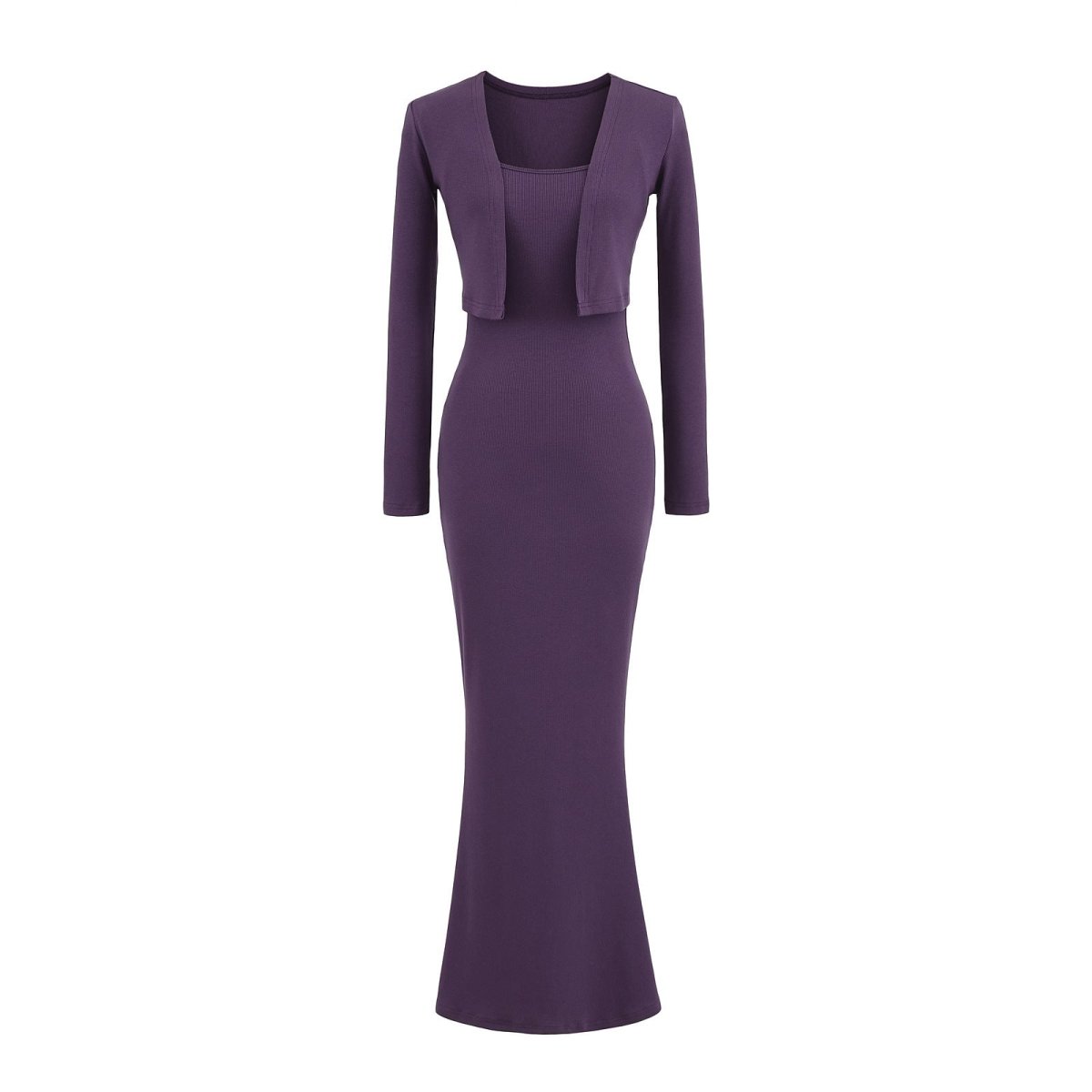 Women’s Fishtail Maxi Dress with Long Sleeve Cardigan: Elegant 2 - Piece Set - Sixin1