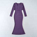Women’s Fishtail Maxi Dress with Long Sleeve Cardigan: Elegant 2 - Piece Set - Sixin1