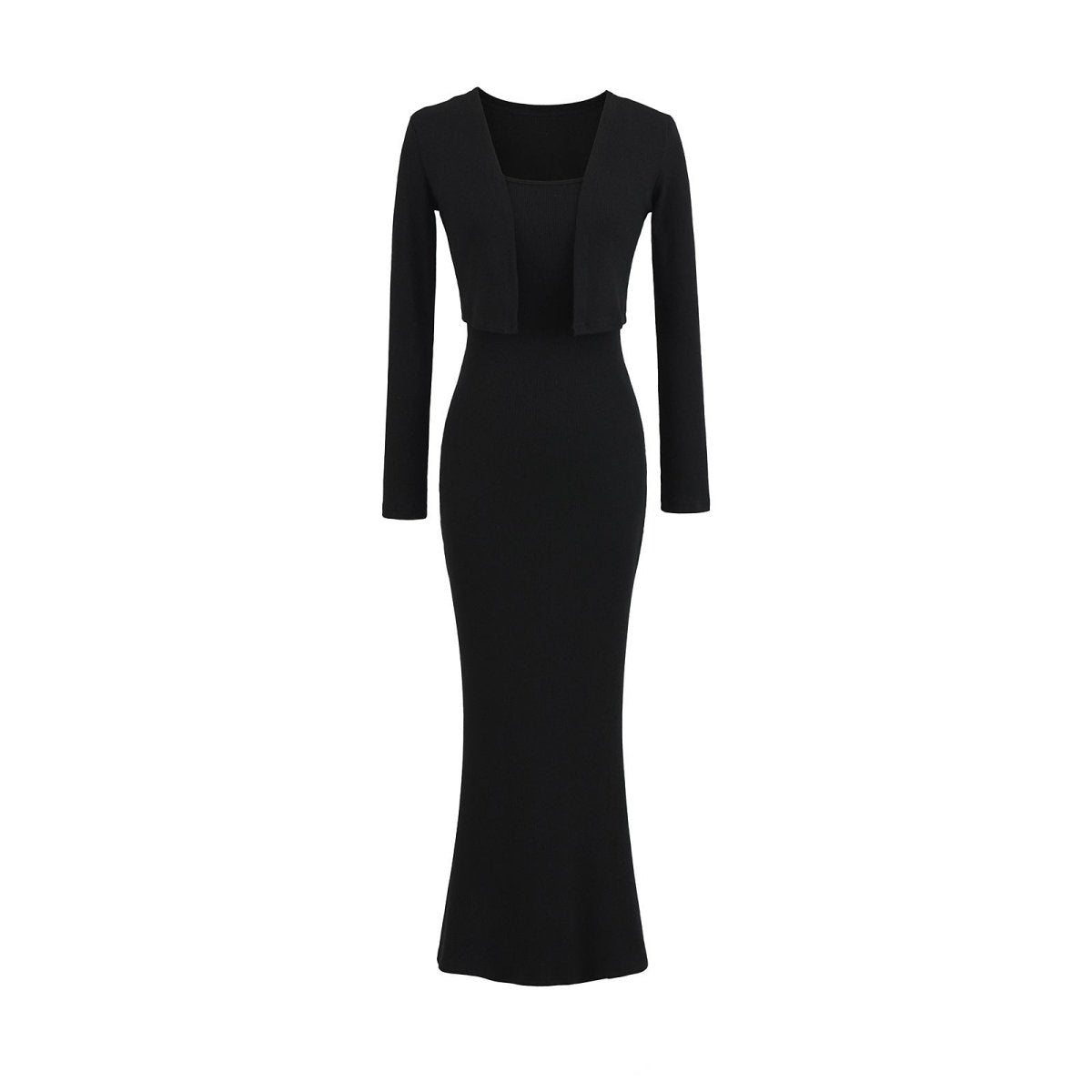 Women’s Fishtail Maxi Dress with Long Sleeve Cardigan: Elegant 2 - Piece Set - Sixin1