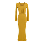 Women’s Fishtail Maxi Dress with Long Sleeve Cardigan: Elegant 2 - Piece Set - Sixin1