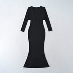 Women’s Fishtail Maxi Dress with Long Sleeve Cardigan: Elegant 2 - Piece Set - Sixin1