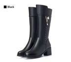 Women’s Fleece - Lined Tall Leather Boots – Warm Wool Interior & Side Zip - Sixin1