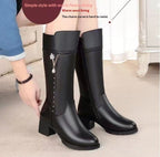 Women’s Fleece - Lined Tall Leather Boots – Warm Wool Interior & Side Zip - Sixin1