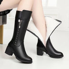 Women’s Fleece - Lined Tall Leather Boots – Warm Wool Interior & Side Zip - Sixin1
