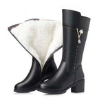 Women’s Fleece - Lined Tall Leather Boots – Warm Wool Interior & Side Zip - Sixin1