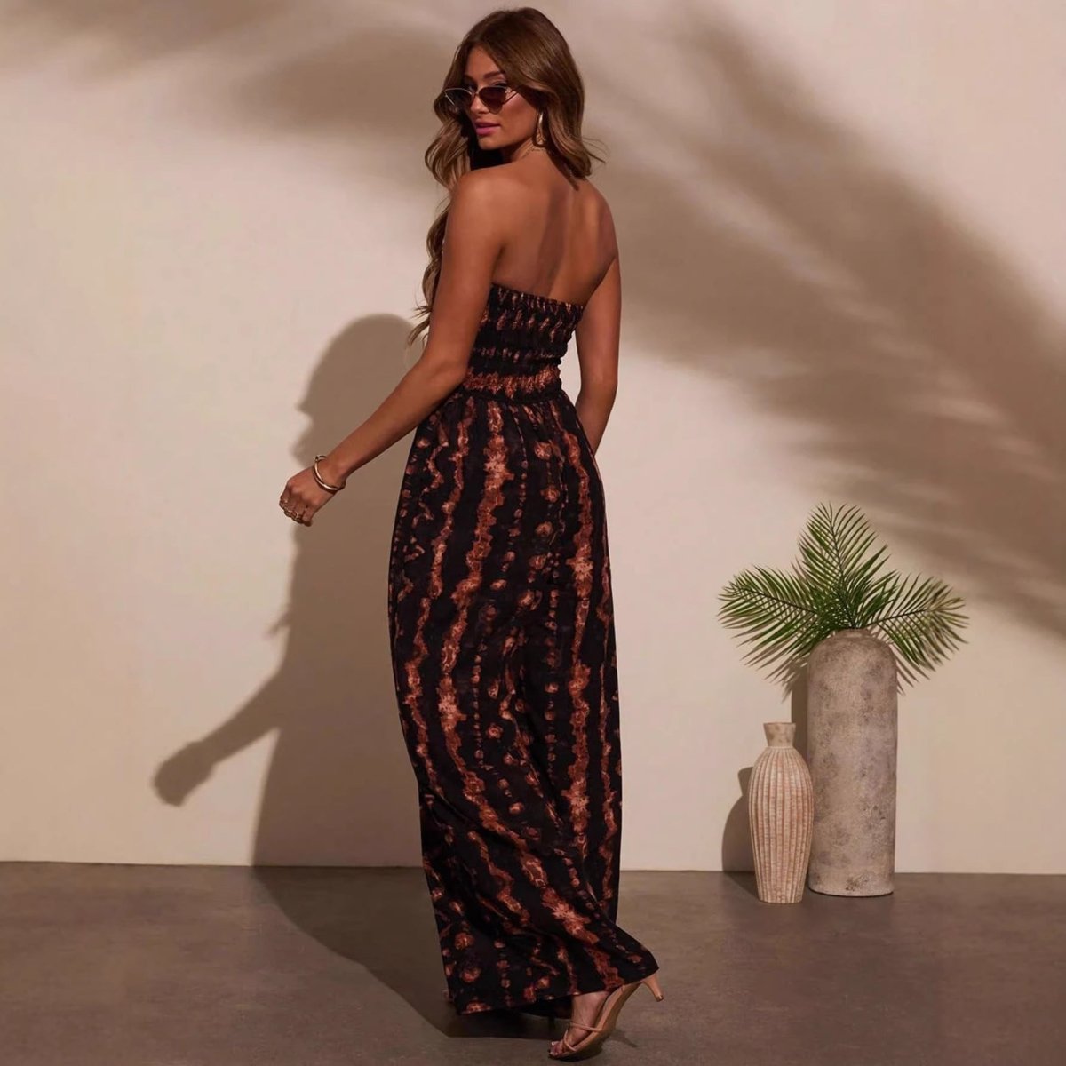 Women’s High Waist Jumpsuit: Trendy Tie - Dye Halter Outfit - Sixin1
