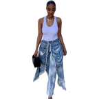 Women’s High - Waisted Denim Jeans: Ruffled Hem Statement Fit - Sixin1