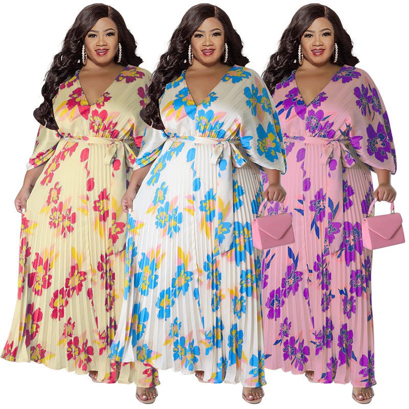 Women’s Loose - Fit Pleated Maxi Dress: Flowy, Elegant Comfort Style - Sixin1