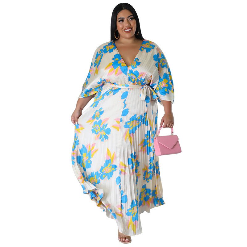 Women’s Loose - Fit Pleated Maxi Dress: Flowy, Elegant Comfort Style - Sixin1