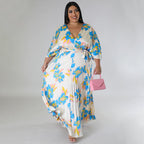 Women’s Loose - Fit Pleated Maxi Dress: Flowy, Elegant Comfort Style - Sixin1