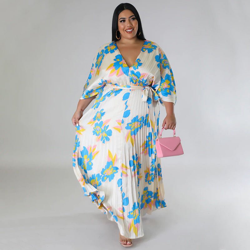 Women’s Loose - Fit Pleated Maxi Dress: Flowy, Elegant Comfort Style - Sixin1
