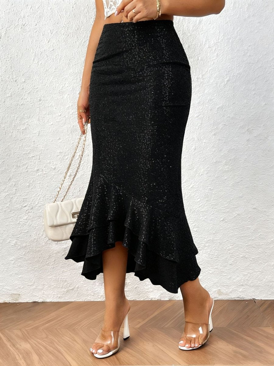 Women’s Low - Rise Shimmer Mermaid Skirt: Elegant Curve - Hugging Style - Sixin1