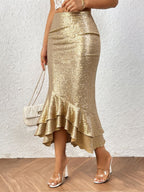 Women’s Low - Rise Shimmer Mermaid Skirt: Elegant Curve - Hugging Style - Sixin1