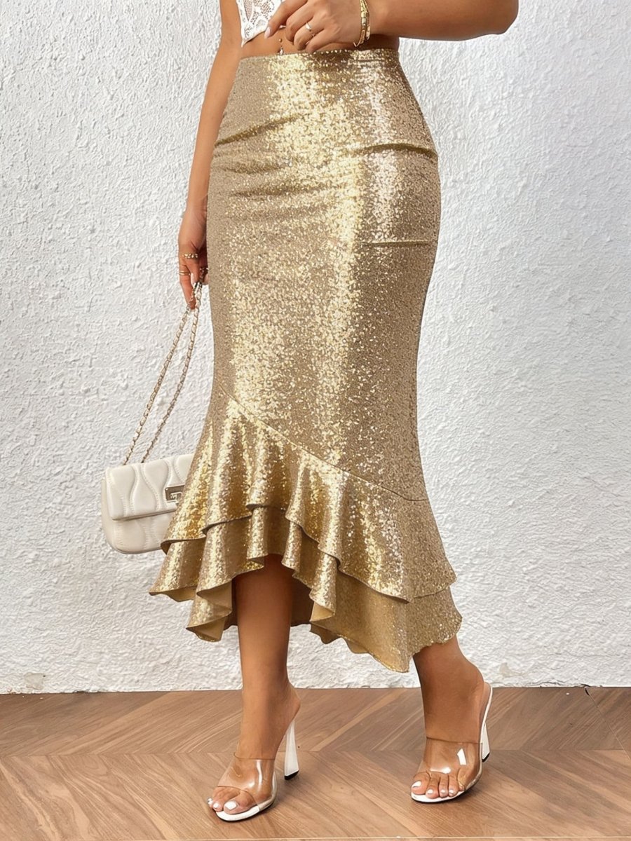 Women’s Low - Rise Shimmer Mermaid Skirt: Elegant Curve - Hugging Style - Sixin1
