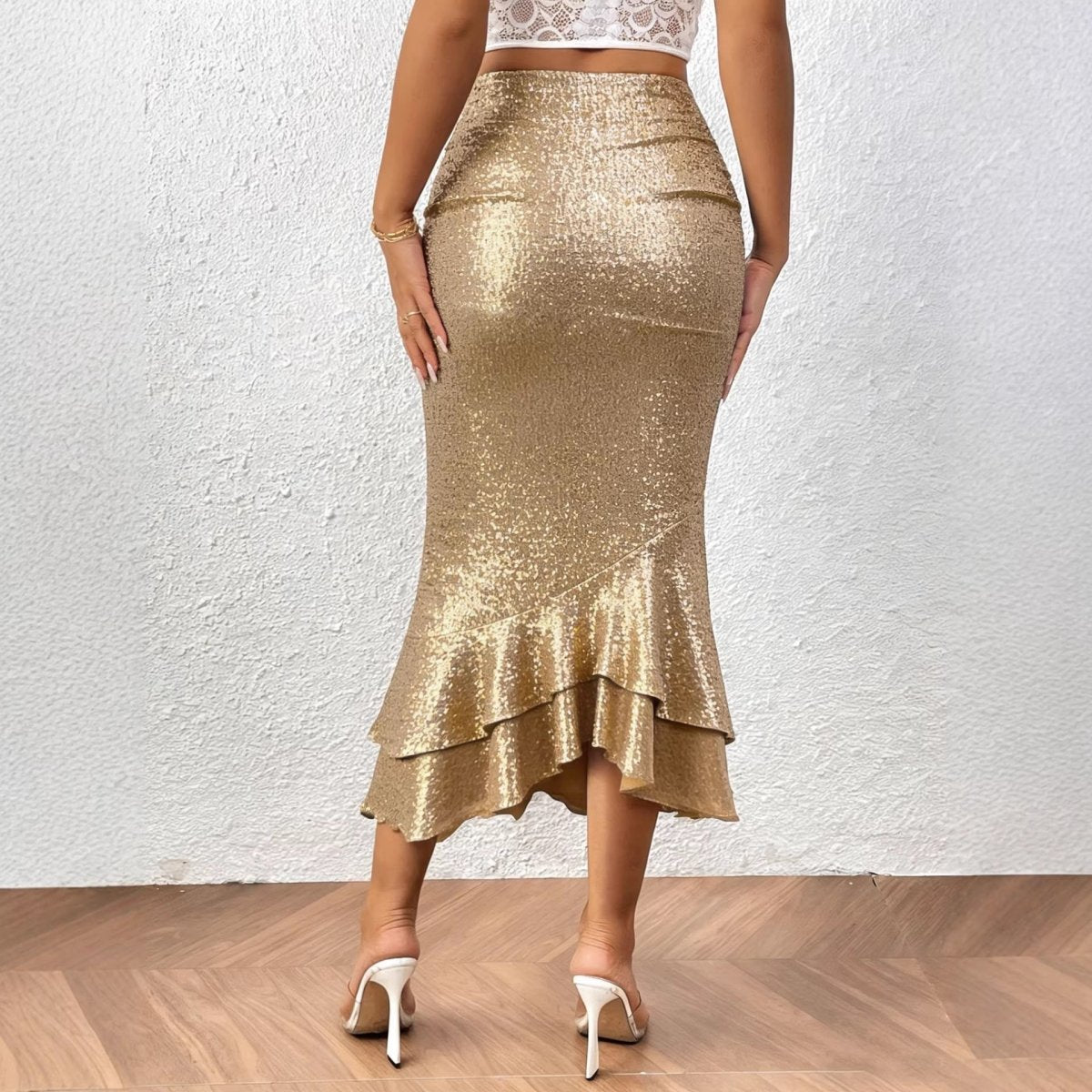 Women’s Low - Rise Shimmer Mermaid Skirt: Elegant Curve - Hugging Style - Sixin1