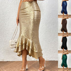 Women’s Low - Rise Shimmer Mermaid Skirt: Elegant Curve - Hugging Style - Sixin1