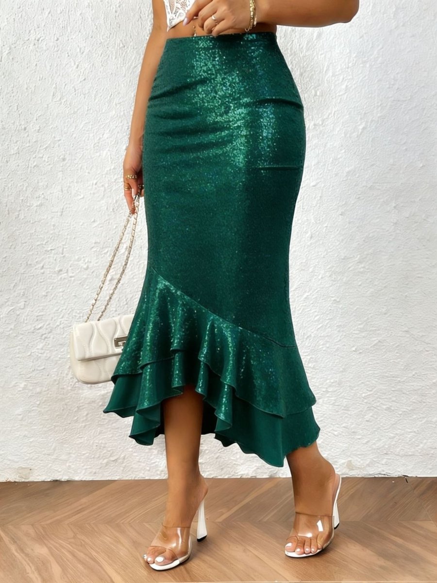Women’s Low - Rise Shimmer Mermaid Skirt: Elegant Curve - Hugging Style - Sixin1
