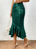 Women’s Low - Rise Shimmer Mermaid Skirt: Elegant Curve - Hugging Style - Sixin1