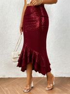 Women’s Low - Rise Shimmer Mermaid Skirt: Elegant Curve - Hugging Style - Sixin1