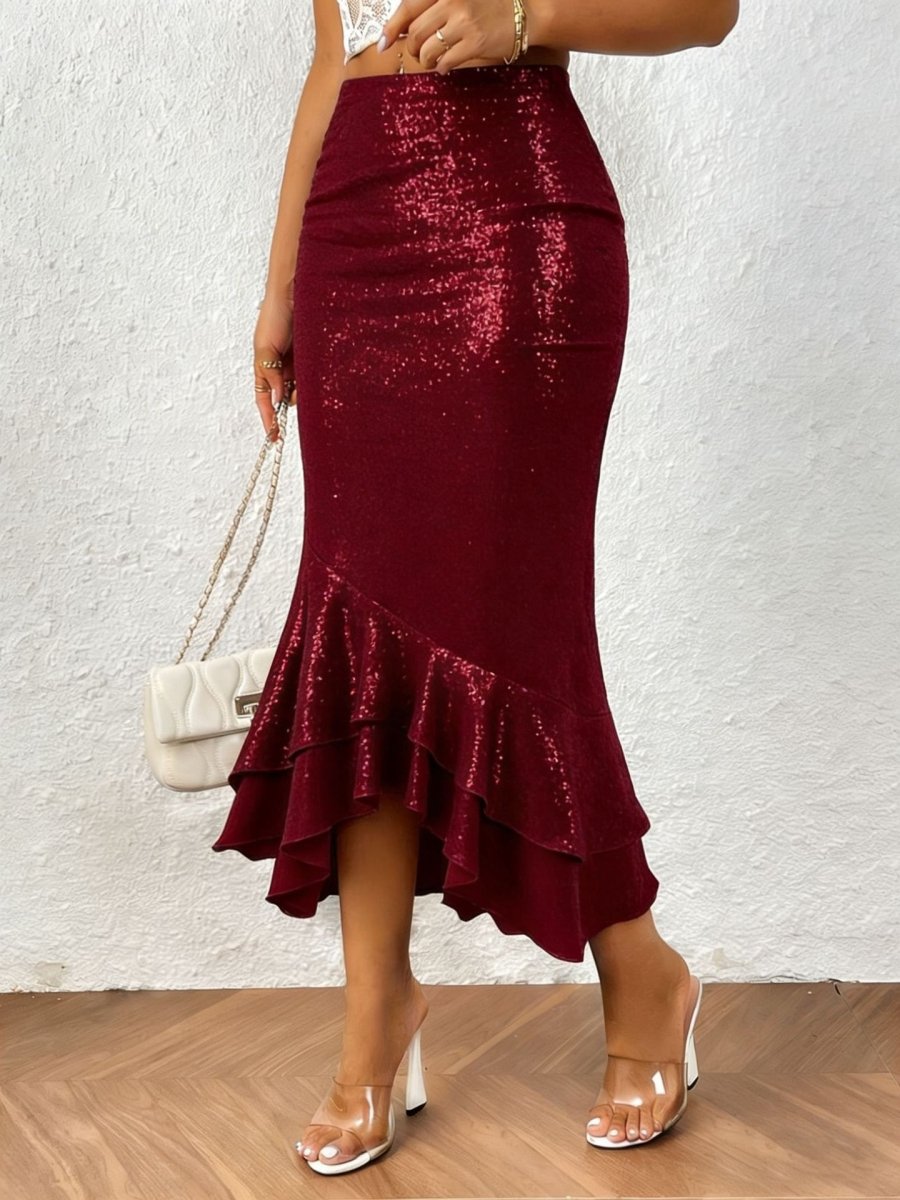 Women’s Low - Rise Shimmer Mermaid Skirt: Elegant Curve - Hugging Style - Sixin1