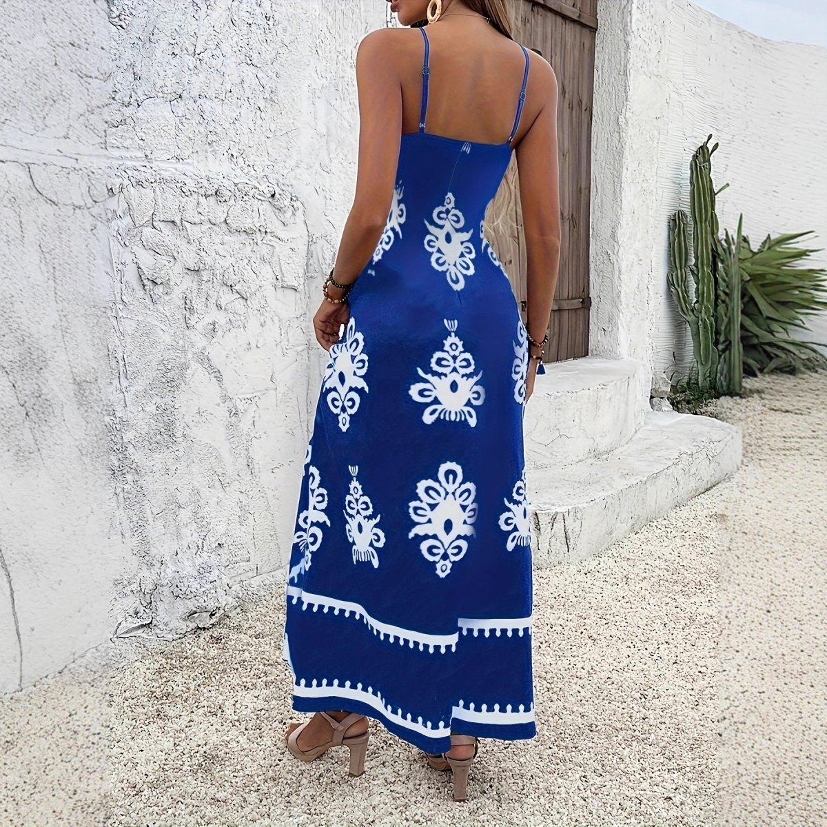 Women’s Printed Loose Fit Midi Dress: Flowy Figure - Flattering Casual Style - Sixin1