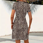 Women’s Printed V-Neck Short Sleeve Dress: Casual, Breathable & Stylish - Sixin1