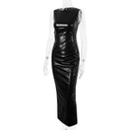 Women’s PU Leather Split Long Dress: Elegant Autumn Statement Style - Sixin1