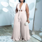 Women’s Relaxed Fit Jumpsuit: Printed V - Neck Wide - Leg One - Piece - Sixin1