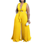 Women’s Relaxed Fit Jumpsuit: Printed V - Neck Wide - Leg One - Piece - Sixin1