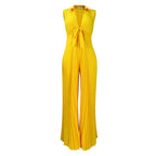 Women’s Relaxed Fit Jumpsuit: Printed V - Neck Wide - Leg One - Piece - Sixin1
