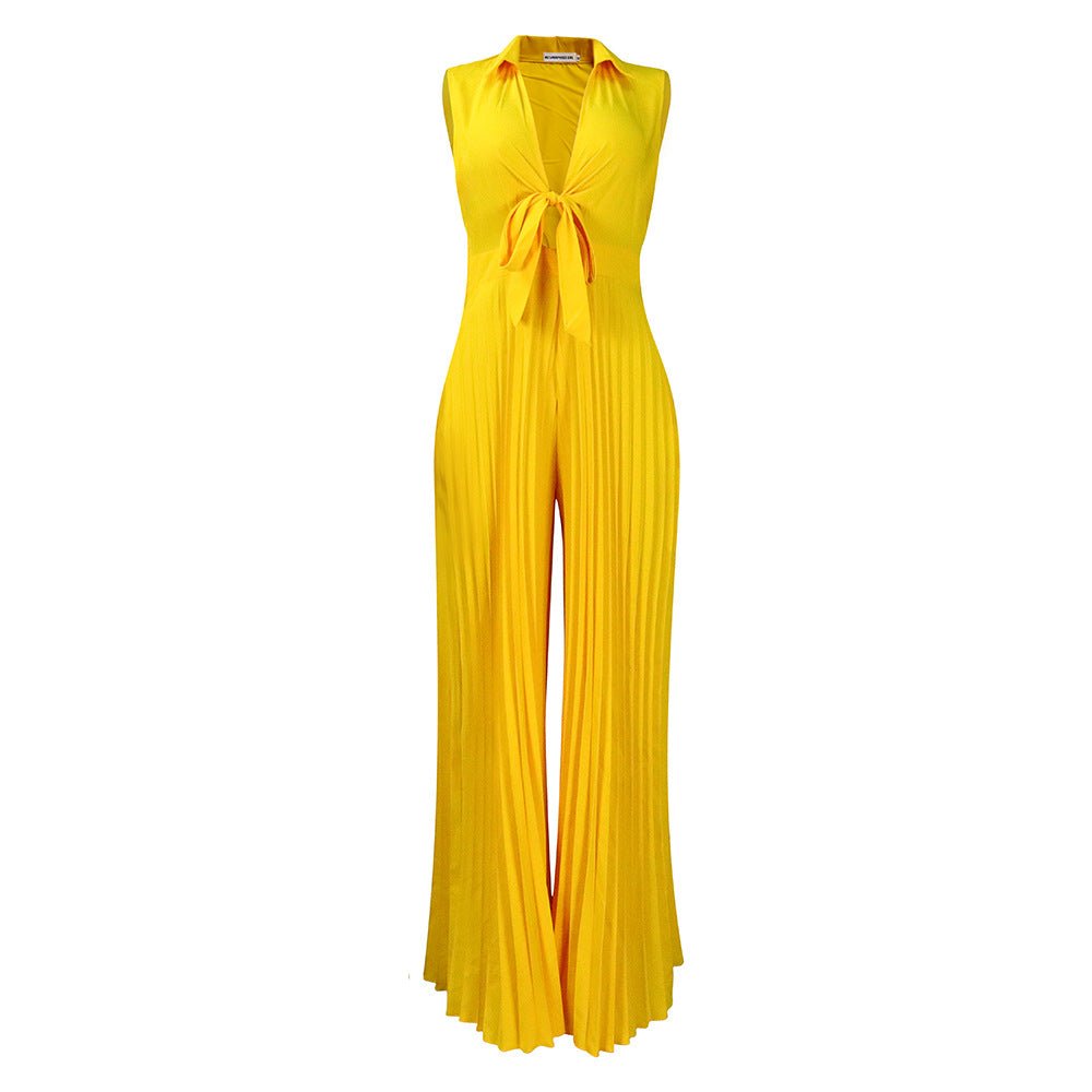 Women’s Relaxed Fit Jumpsuit: Printed V - Neck Wide - Leg One - Piece - Sixin1